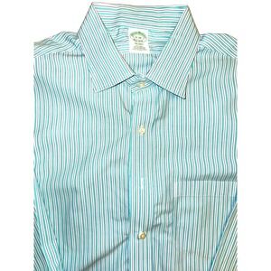 Brooks Brothers Milano Men Dress Shirt Size 17 34 Seafoam Green Non Iron Classic